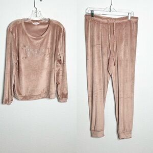 Juicy Couture Sweatsuit Jogger Women Large Pink Sleepwear Velour Studded  P